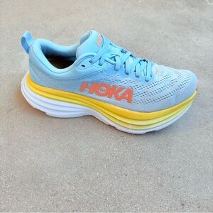 Hoka Bondi 8 Womens 7.5 Running Walking Comfort Work Shoes Sneakers Blue Yellow